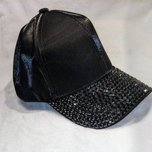 Black Satin Rhinestone Hat Women's